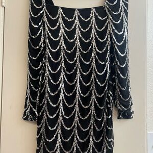 SHEIN Black and Silver Long Sleeve Dress